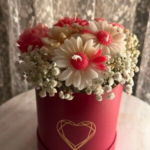 Floral Candle Arrangement in Red Box
